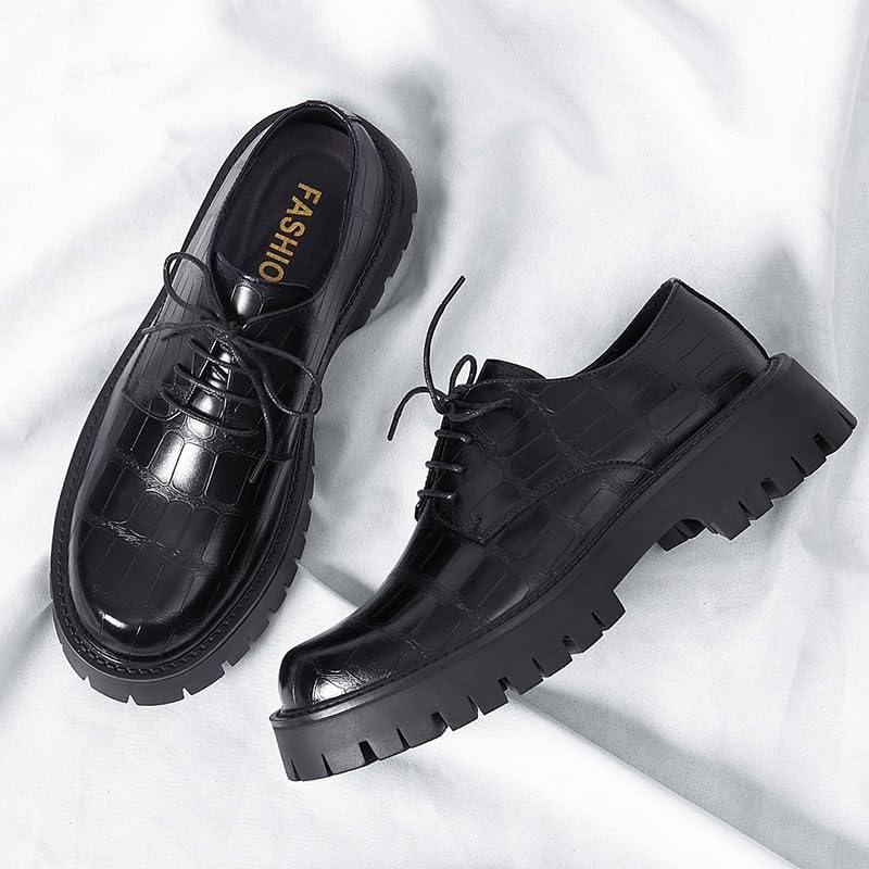 Men's Business Formal Shoes Round Toe Lace-up Embossing Comfortable Casual Work Shoes Thick Sole Slip Resistant Rubber Oxford Shoes for Men2