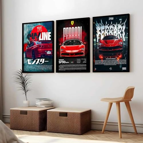 Image of kotart Big Sports Car Framed Posters Gift Items for Boys Room Wall Decoration Bedroom Living Room Office Studio Decor | Car Poster Frame for Wall Decor Set Of 3 Size (10 X 13 inch)