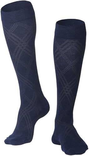 Touch Calcetines de vestir para hombre, compresión graduada, ropa casual de negocios, hasta la rodilla, recuperación de apoyo muscular, azul marino,