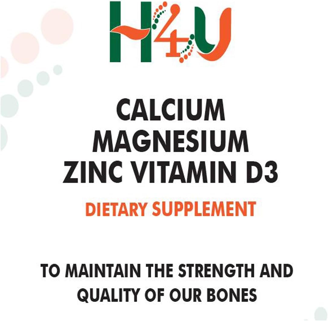 H4U Calcium Magnesium Zinc D3 | 120 Softgels Supplement | Calcium, Magnesium, Zinc, Vitamin D3 | Non-GMO | Gluten-Free | Made in the USA