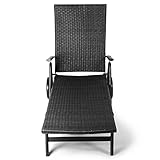 Vanage Sonnenliege mit Polyrattan Optik in schwarz – Gartenliege mit 2 Rädern – Liegestuhl ist klappbar – Gartenmöbel – Strandliege aus Aluminium – Relaxliege für den Garten, Terrasse und Balkon - 2
