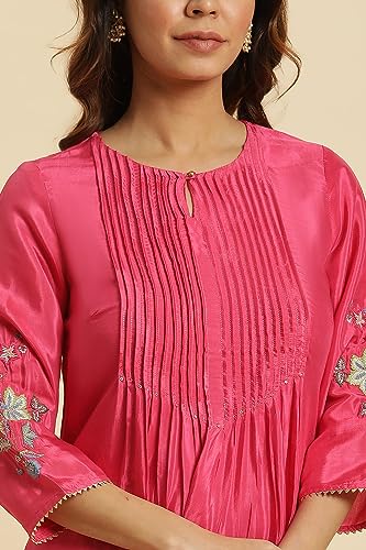 Image of W for Woman Pink Floral Embroidered Festive Kurta