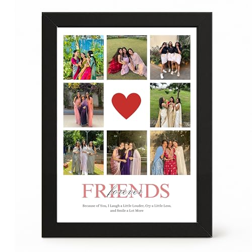Image of Framekaari Friends Customised Photo Frame | Gift for Friends & Birthday | Personalised 8-Photo Collage & Special Message | Tabletop & Wall Mount | Room & Home Decor | 16x21 cm (Design-08)