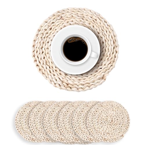 Ruayia Tischset Platzset Rund Geflochten aus Wasserhyazinthe, 6er Set...
