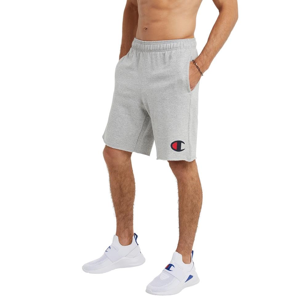 Champion Pantaloncini da uomo, Powerblend Fleece Shorts, 10", peso medio, logo "C", pantaloncini sportivi lunghi con tasche, grande logo "C", Logo Oxford Grigio C, L Alti