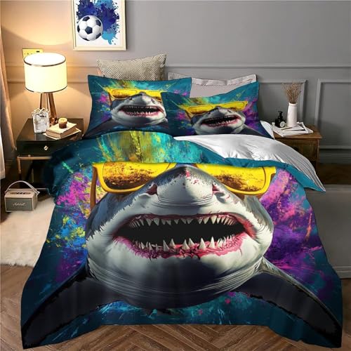 Housse de couette requin 3D déco chambre ado pop Super King