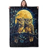 UNDAHIS Adorable Owl Blanket, Soft Warm Cozy Owls Under Full Moon Throw Blanket Gifts for Adults Kids Women, Lightweight Fuzzy Comfy Flannel Blankets for Couch, Travel, Bed, House Decor 60×50 Inch