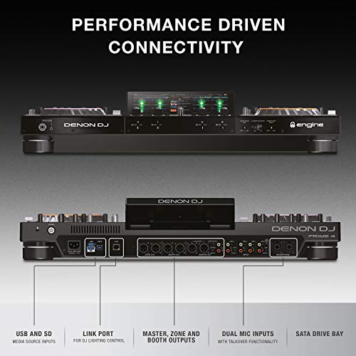 Denon DJ PRIME 4 | 4 Deck Standalone Smart DJ Console / Serato DJ Controller with Built In 4 Channel Digital Mixer and 10-Inch Touchscreen