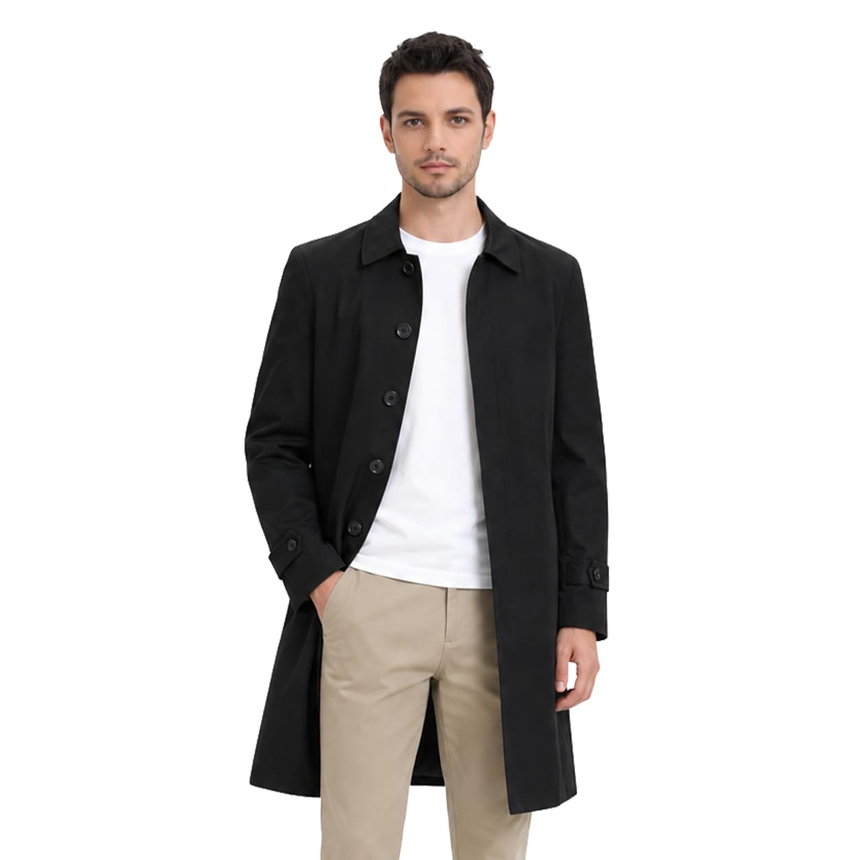 Allthemen Herren Trenchcoat Einreihig Lang Mantel Herbst Elegant Jacke Leichte Freizeit Übergangsjacke Business Casual