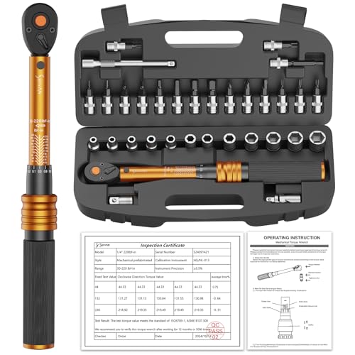 ss shovan 1/4 Torque Wrench with 72-Tooth Click Type, Inch Pound Torque Wrench with Dual Scale 30-220 in-lb (3.3-24.7 Nm), Bike Torque Wrench Set for MTB, Bicycle Maintenance (33 Pcs)