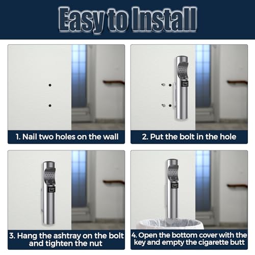 Image of Wall Mounted Cigarette Butt Receptacle Disposal Outdoor, Outside Ashtrays for Cigarettes, Commercial Smokers Outpost for Ash Removal, Keep Your Area Tidy! -Stainless Steel