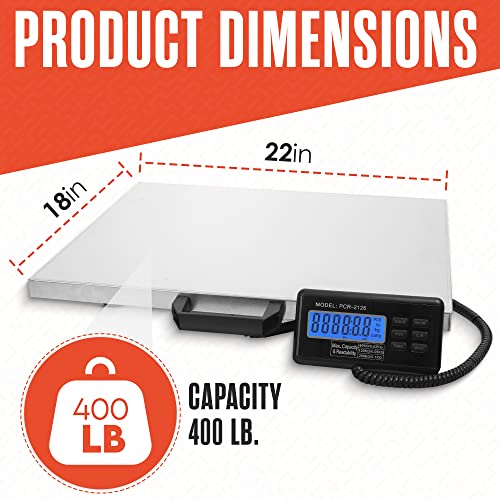 Houseables Digital Postal Scale, Shipping Scales For Packages, 22" X 18", Stainless Steel, 400 Lbs. Max Weight, Extra Large Platform, Heavy Duty, Led Display, Portable, Animals, Industrial, Electronic #TOP1