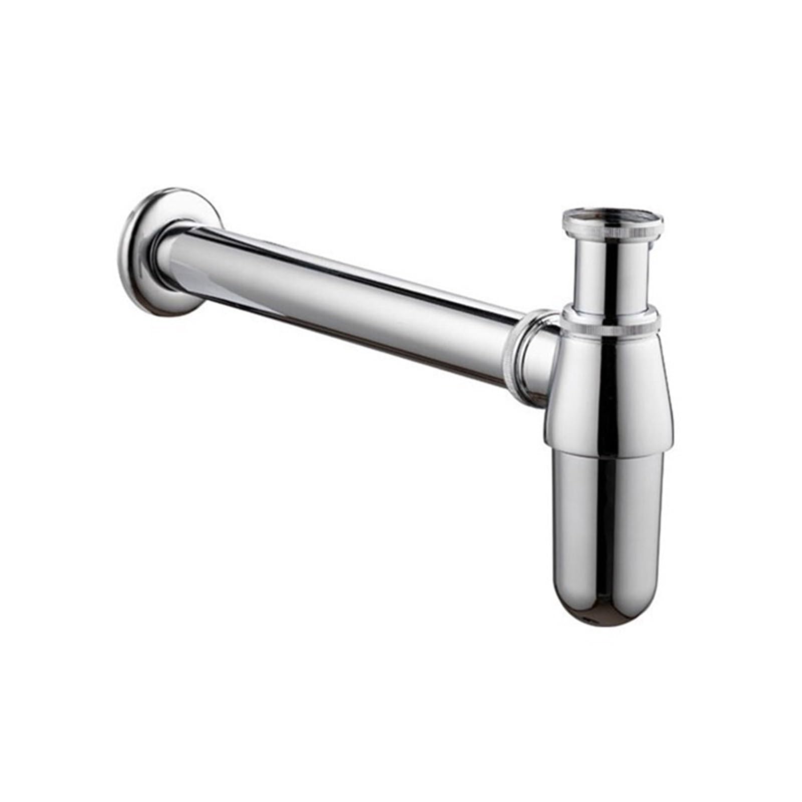 Sifón de Pared latón Macizo Estilo Antiguo con sifón Tipo P y desagüe emergente for Lavabo(Silver)