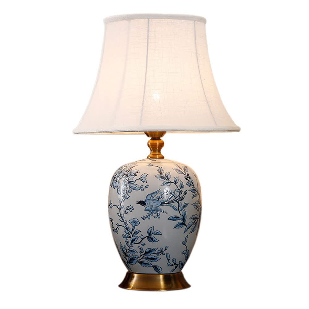 SGKOMN 21.2" Blue And White Porcelain Vintage Ceramic Table Lamp American Country Transitional Bedside Desk Nightstand Lamp For Bedroom Living Room-33 * 54cm
