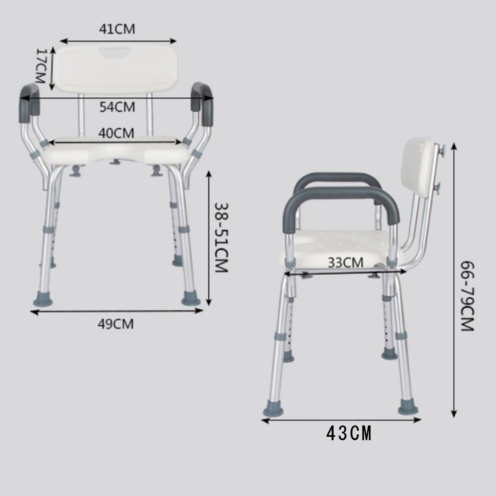 Silla Baño Ancianos Ducha,Silla Ducha con Agujero,Silla Baño Ancianos Ducha Montaje sin Herramientas,Regulable En Altura38-51cm,Blanco