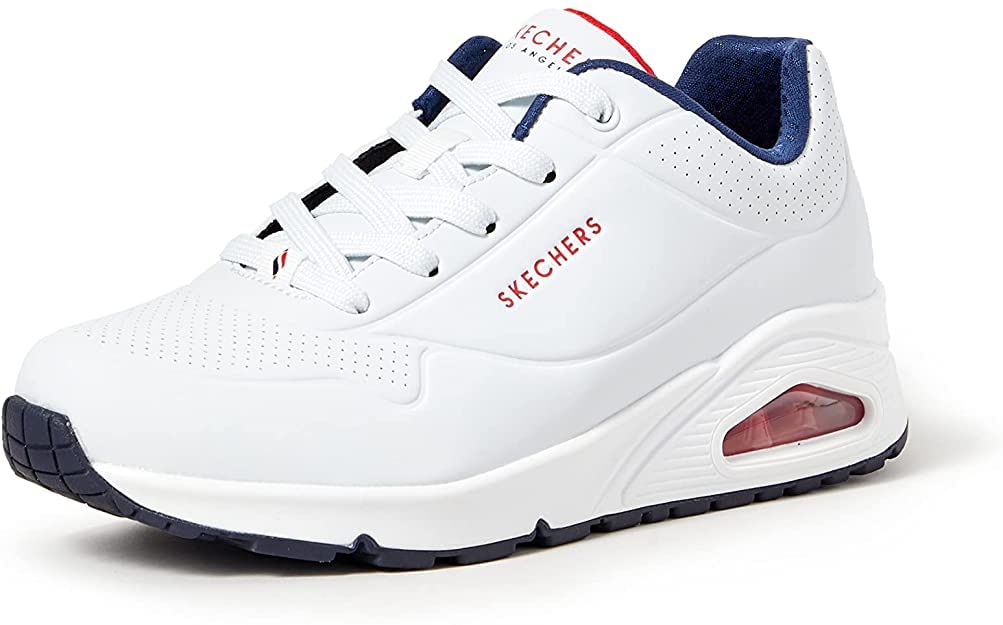 Skechers Women's Uno Stand on Air Sneaker, White Navy Red, 4.5 UK
