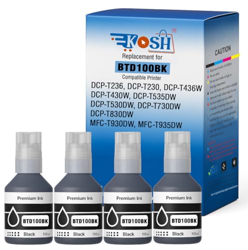 Image of KOSH BTD100 Refill Ink Compatible with Brother DCP-T236, DCP-T230, DCP-T436W, DCP-T430W, DCP-T535DW, DCP-T530DW, DCP-T730DW,DCP-T830DW, MFC-T930DW Printers