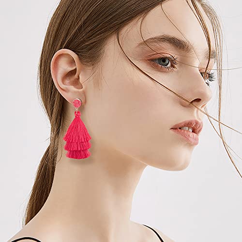 Cassieca Tassel Statement Earrings For Women Clip On Drop Earrings Colorful Bohemian Tiered Tassel Druzy Dangle Drop Earrings Non Piercing Jewelry Birthday Christmas Valentines Day Gift #TOP2