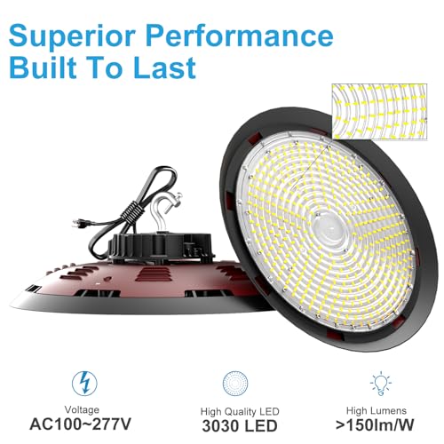 Lightdot 420W LED High Bay Lights - 63000lm, 5000K Daylight, AC100-277V, 4-Pack for 30-60FT Warehouses