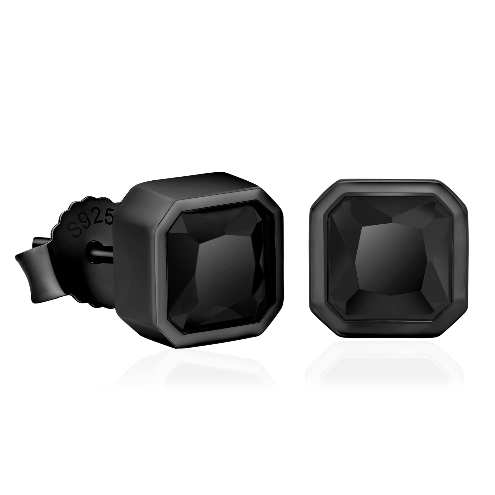 KRKC&CO Men Stud Earrings, Square, 925 Sterling Silver, Iced Out CZ Black, Hypoallergenic, Stylish Hip Hop Look for Men Women, 𝐅𝐚𝐭𝐡𝐞𝐫𝐬 𝐃𝐚𝐲