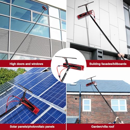 Image of 16.5ft Water Fed Pole Kit, Rotatable Solar Panel Cleaning Brush & Squeegee, 2 Dusting Brush, Extendable Black Lightweight Pole for Roof Window