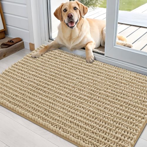 Image of OLANLY Dog Door Mat for Muddy Paws 36x24, Ultra-Absorbent Chenille Mud Mat