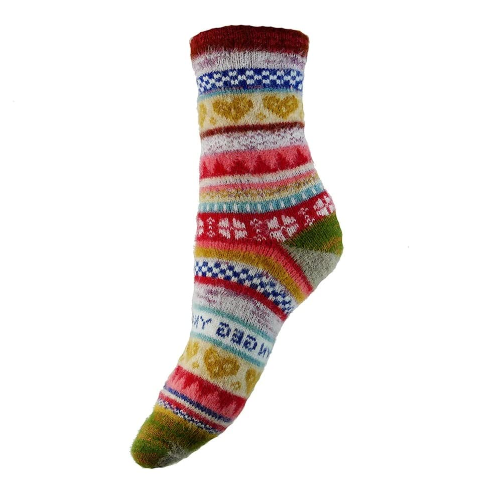 JOYA Luxurious Scandi Patterned Wool Blend Socks UK 4-7 EU 36-40 - (Dark Red Cuff)