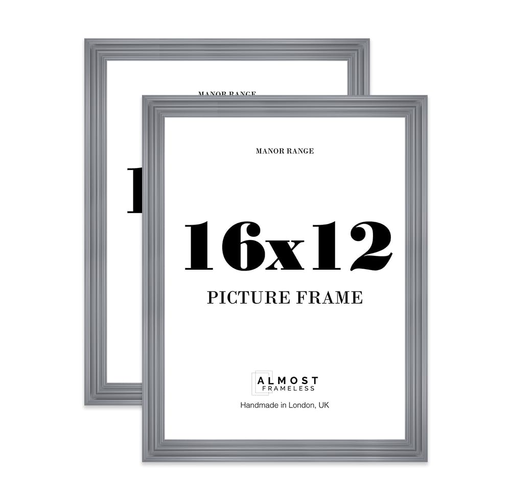 16x12 Picture Frame, Display 16x12 Pictures (30.5 x 40.6cm) - Scandi Grey Timeless 42mm Edge Antique-Inspired Home Accessories - 2 Pack