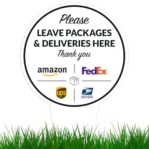 Image of Package Delivery Sign, Delivery Instructions Package and Deliveries Here Sign, 7x13 Inches Round Shape, Aluminum Composite Made in USA by Sigo Signs