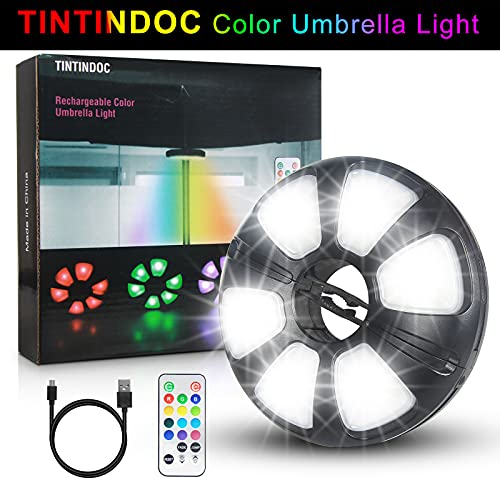 Tintindoc Color Umbrella Light With Remote Outdoor/Patio Umbrella Light Rechargeable/Aa Battery Umbrella Pole Light 300Lumen/Stepless Dimming Umbrella Light For Patio Table #TOP6