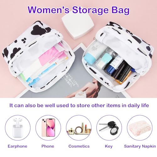 Image of Sanitary Pad Storage Bag Portable Period Bag for Teen Pads /Sanitary Napkins /Small Tampons, Sanitary Napkin Storage Bag First Period Gifts for Teen Girls (Cow)