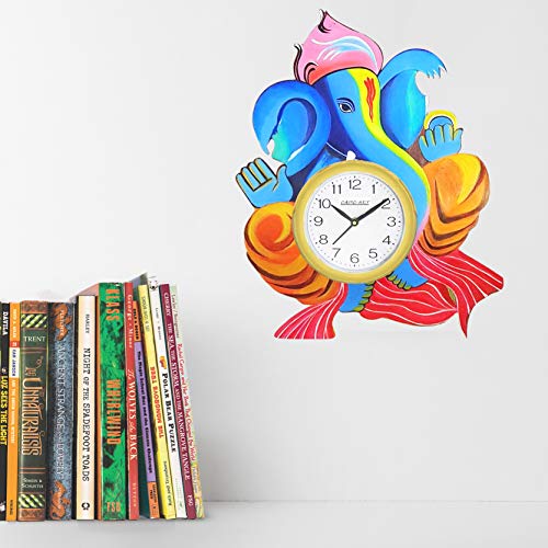 Image of Lord Ganesha Wooden Wall Clock Round Vintage Antique Analog Clock for Home & Office Decor (13 x 16 Inch)