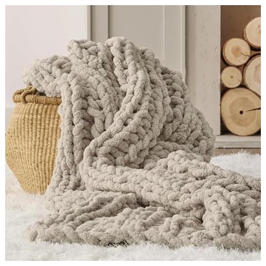 Bedsure Chunky Knit Blanket Throw - 5.06 lbs 100% Hand Knit Chenille Throw Blanket for Couch, Christmas Thick and Soft Cable Knit Crochet Blanket for Bed Home Decor, Linen Beige, 50x60 Inches