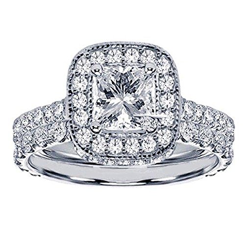 2.42 CT TW GIA Certified Pave Set Diamond Encrusted GIA Certified Princess Cut Engagement Ring Set in 18k White Gold2