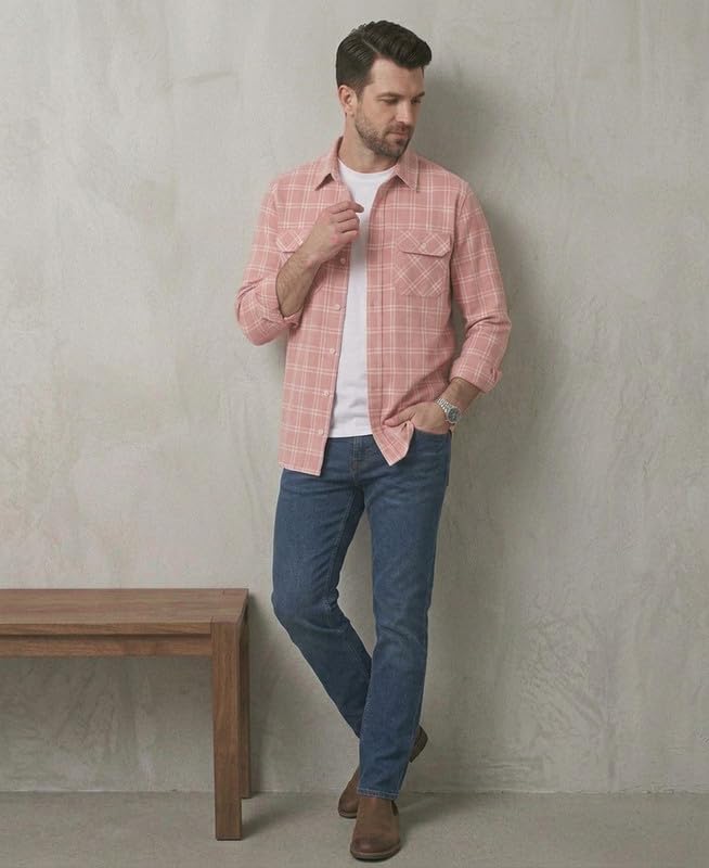 Image of DEELMO Men's Stylish Cotton Blend Casual Chakes Shirt || Full Sleeve Shirt with Dual Flap Pockets Fabric || Perfect for Casual and Classic Fit & Style || Stylish Everyday Wear