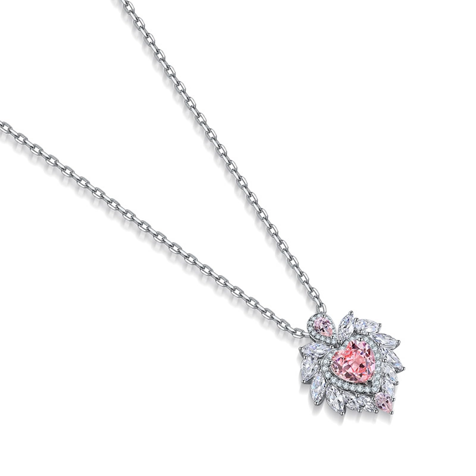Naszyjnik ze srebra próby 925 dla kobiet, eleganckie różowe serce 1,63 ct Morganite wisiorek z kamieniami szlachetnymi łańcuszek 18 cali