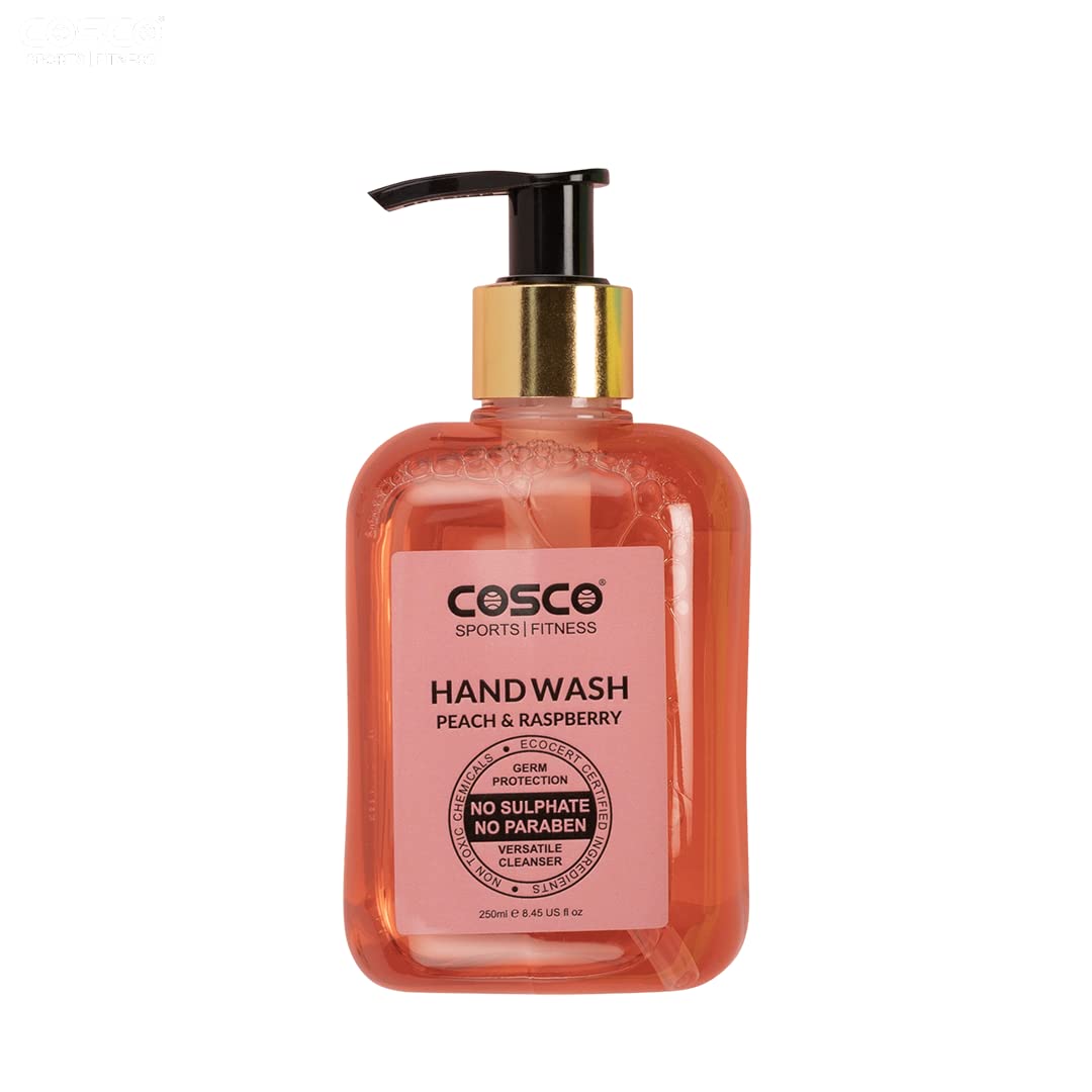 Cosco Hand Wash - Peach and Raspberry - 250 ml - anti - microbial - mild cleansers with pH balancing moisturizers - Sulphate, Paraben and toxin free - ECOCERT certified