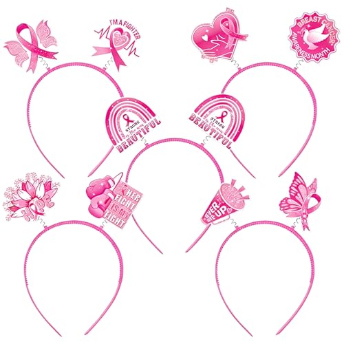 Breast Cancer Awareness Headbands 6 Pack Pink Hair Accessories for Awareness Events Fundraisers & Photo Props Lightweight Breast Cancer Head Accessories for Walks Parties & Group Activities