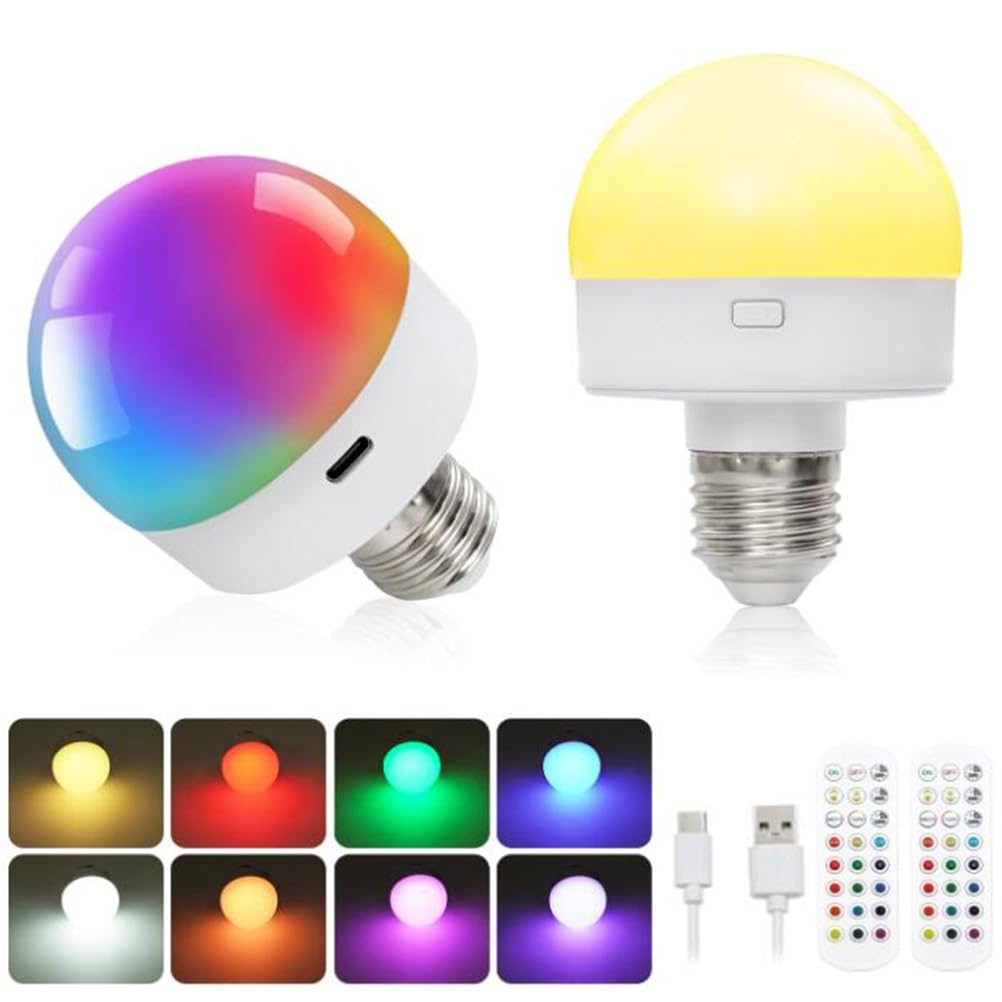 Żarówka LED E27 RGB z pilotem zdalnego sterowania, żarówka akumulatorowa USB 4W z timerem, inteligentna żarówka 15 kolorów + 3 temperatury barwowe, żarówka awaryjna ze zdejmowanym uchwytem na żarówkę