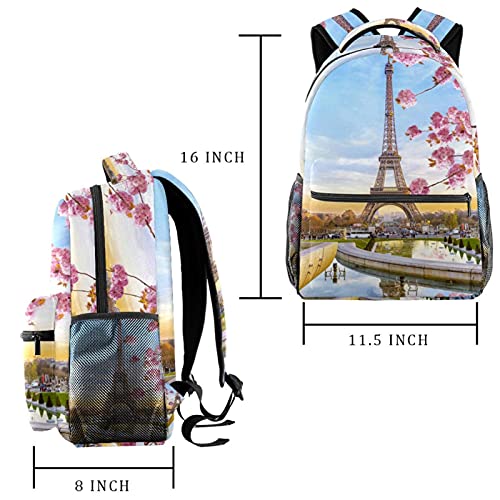 Mochila escolar de la Torre Eiffel con paisaje de París y flores para universidad y outdoor 2