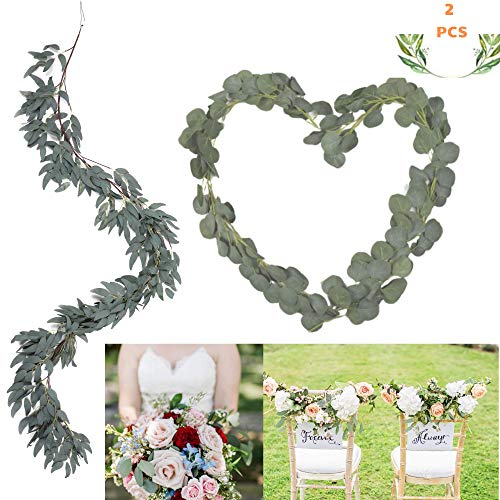 MsBloom 2-Pack 6 Feet Eucalyptus and Willow Twig Artificial Greenery Garland Silk Decorative