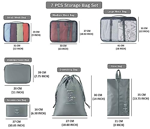Image of Nightstar 7 Pcs Foldable Luggage and Laundry Bag Pouch Waterproof Travel Toiletry Organizer Garment Storage Bag Portable Packing Cubes (1 Pc) (Grey)