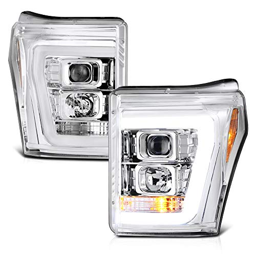 [For 2011-2016 Ford F-250 F-350 Superduty Pickup Truck] OLED Neon Tube Chrome Projector Headlight Headlamp Assembly, Driver & Passenger Side
