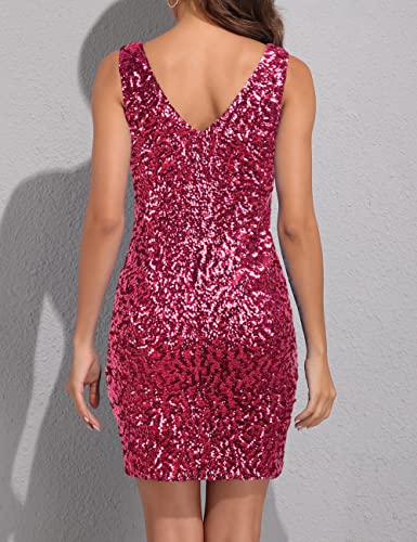 Image of PrettyGuide Women's Sexy Deep V Neck Sequin Glitter Bodycon Stretchy Mini Party Dress