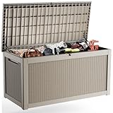 PatioZen 320 Gallon Deck Boxes Outdoor Waterproof, Weatherproof Outdoor Storage Boxes Lockable for Patio Furniture, Pool Supplies,Garden Tools(Grey)