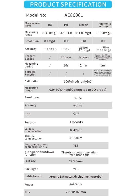 AE86061 Multifunctional Water Quality Detector pHmeter dissolved oxygenTester