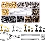 【Kit de remaches de doble tapa】Paquete con un total de 360 juegos de remaches de doble tapa.4 colores, 3 tamaños de 30 juegos con 3 herramientas de fijación.