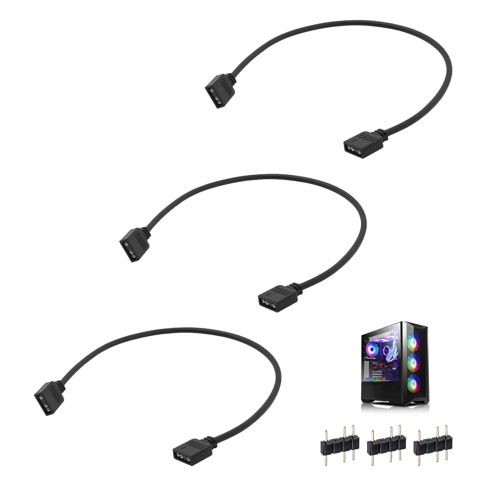 Câble Extension ARGB 5V 3 Broches 50 cm, Rallonge RGB 3 Pins, Hub Adaptateur Splitter pour Ventilateurs PC LED Adressables