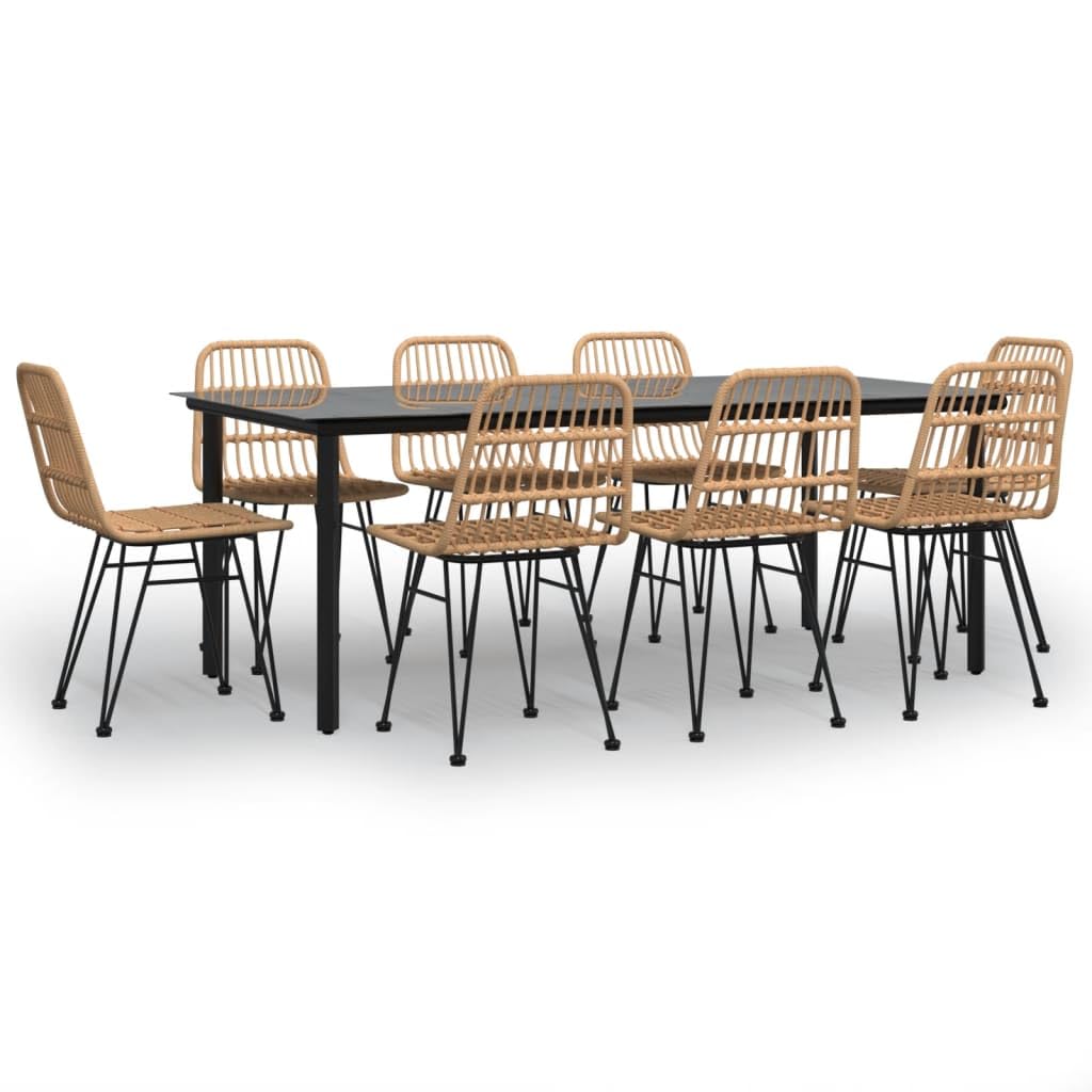 Juego de muebles de jardín de 9 piezas de ratán sintético con estructura de acero y ratán sintético para exteriores