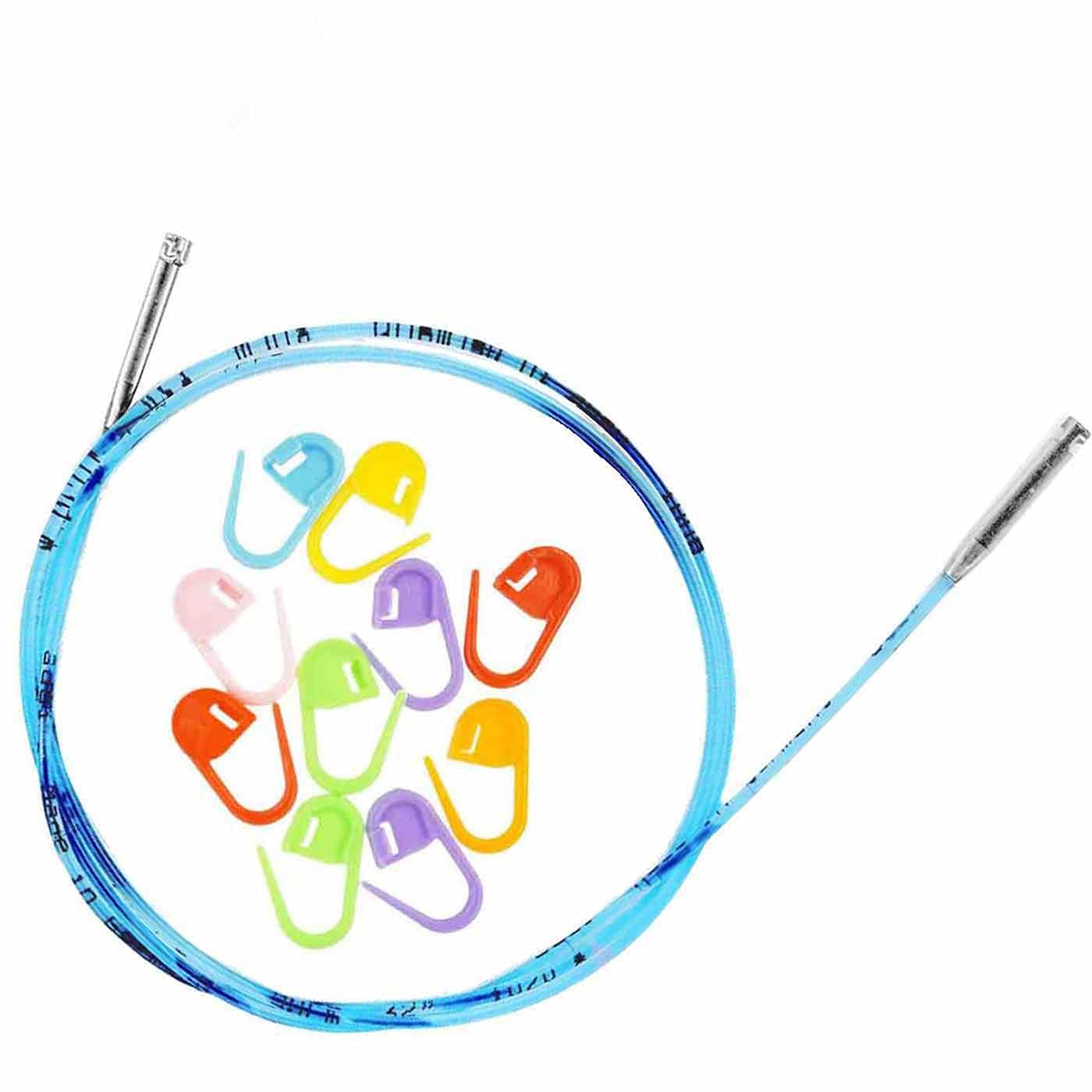 AddiClick Interchangeable Cord for 3.5 inch (Short) Rocket Lace and Rocket 2 Squared Circular Tips Actual 25 inch (63cm) Makes 32 inch (80cm) Needle Bundled with 10 Artsiga Crafts Stitch Markers